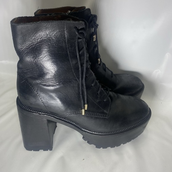 Free People High Point Platform Boots Black Leather Lace-Up EU 40 US 10 Chunky - Picture 15 of 16